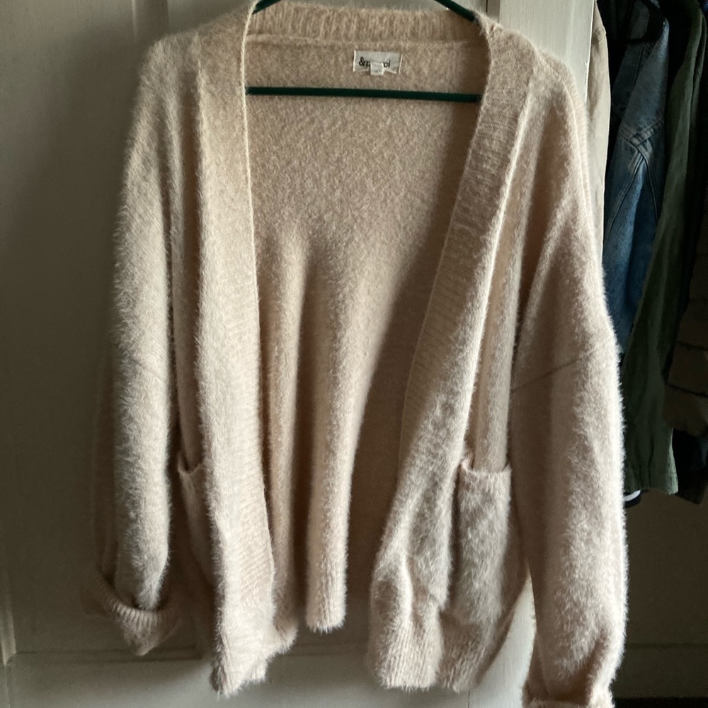 Fuzzy pink cardigan
